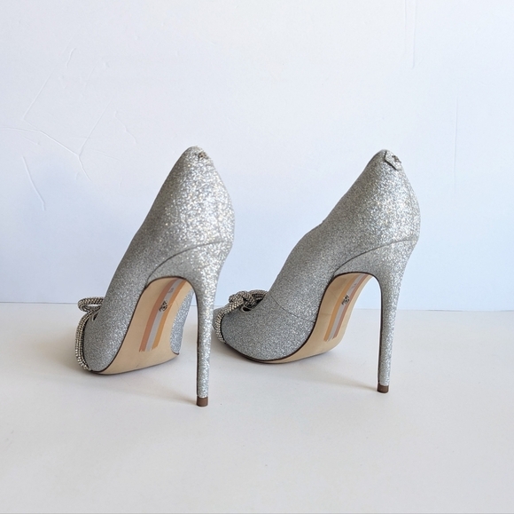 Sam Edelman Deela Pointed Toe Mesh Bow Stiletto Heel Scallop Upper Glitter sz 10 - Picture 7 of 13